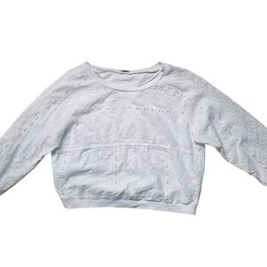 Pimkie White Eyelet Lace Long Sleeve Top Cozy Soft Coquette Feminine Crewneck